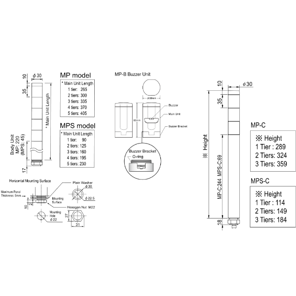 Signal Tower 30mm, 1 LED, Direct Mnt, 24V