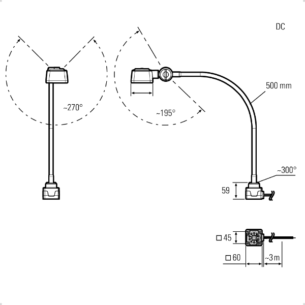 Dimensions for DC version of CENALED Flex Arm