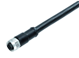 M12-S 3+E Pole Female Straight Connector, 5m PUR Cable