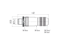 M12 4 Pole Male Straight Shieldable Connector, 4.0-6.0mm OD