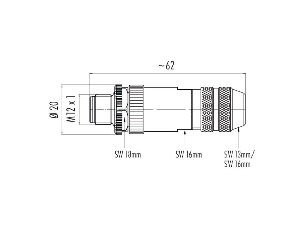 M12 4 Pole Male Straight Shieldable Connector, 4.0-6.0mm OD