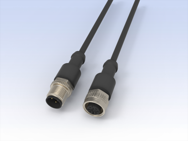 M12 4 Pole Female to Male Extension Cable, 5m