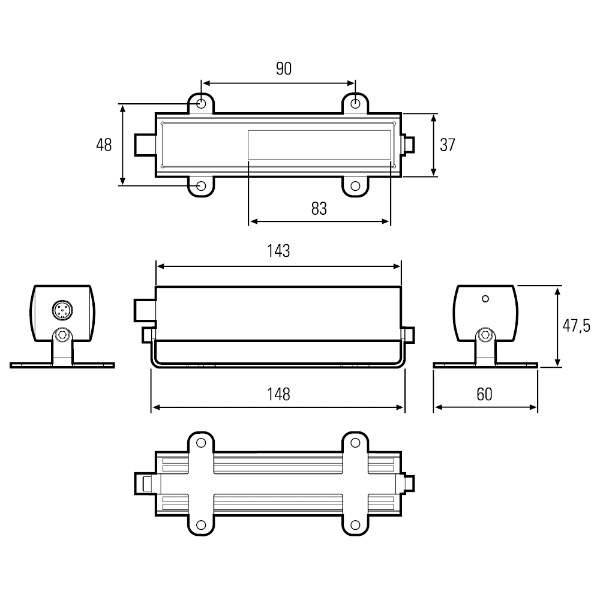 MIDILED 120°: 83mm 1118 lx 7W 24Vdc M12-A