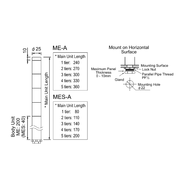 Signal Tower 25mm, 2 LED, Direct Mnt, 24Vdc