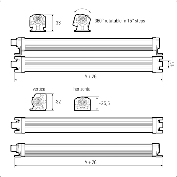 LEANLED II Clear Cover: 180mm 232 lx 4W 24Vdc M12-A