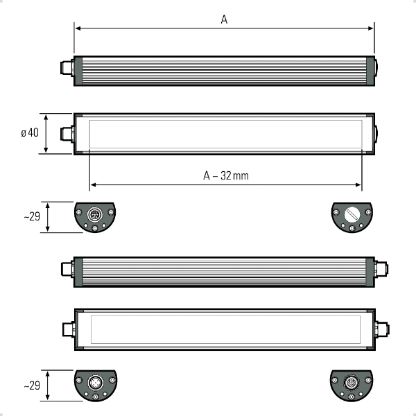 TUBELED 40 Element: 190mm 219 lx 4W 24Vdc M12-A