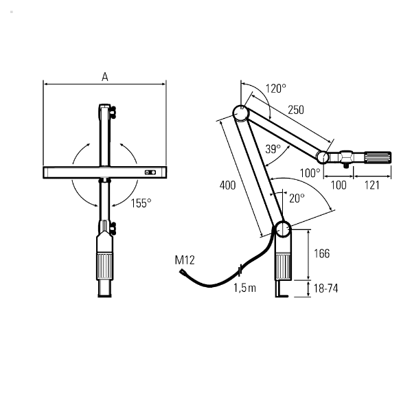 UNILED II TUNABLE Spring Arm: 380mm 2563 lx 19W 24Vdc M12-A