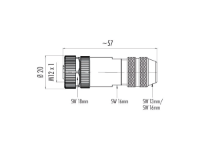 M12 5 Pole Female Straight Shieldable Connector, 4.0-6.0mm OD