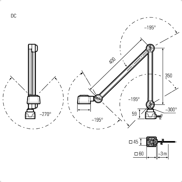 CENALED Articulating Arm Spot Light: 24Vdc Operatiom